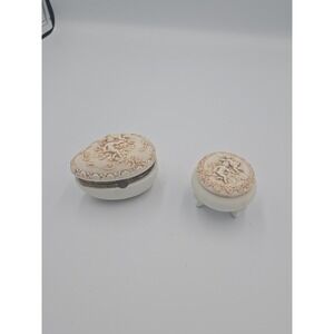 Vintage Lefton Japan Cherub Trinket Boxes 2 Inch Bisque Lidded Set of 2‎